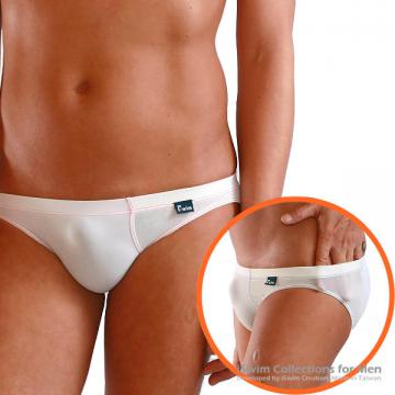 Sports swim briefs with irregular side in mesh, white color