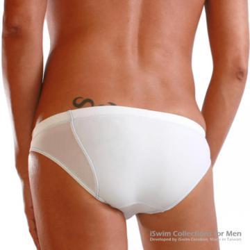 Sports swim briefs with irregular side in mesh, white color - 7 (thumb)
